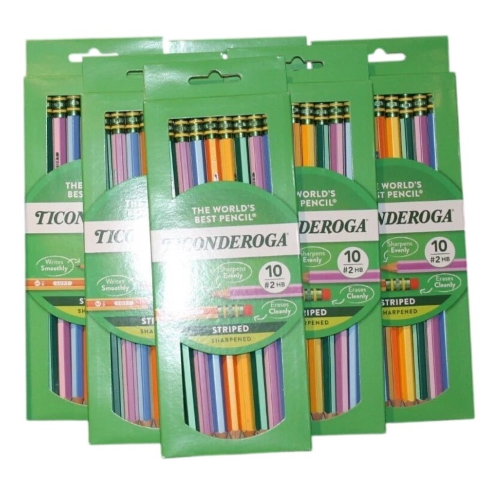 Ticonderoga Striped Pencils Unisex 50ct Multi #2 HB Pre-Sharpened 5-Pack NEW